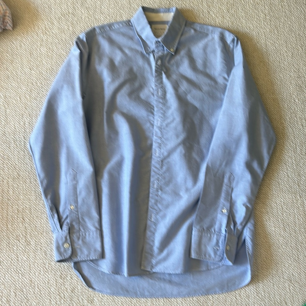 Billy Reid Blue Long Slv Button Up Standard Slim Cut Shirt Men